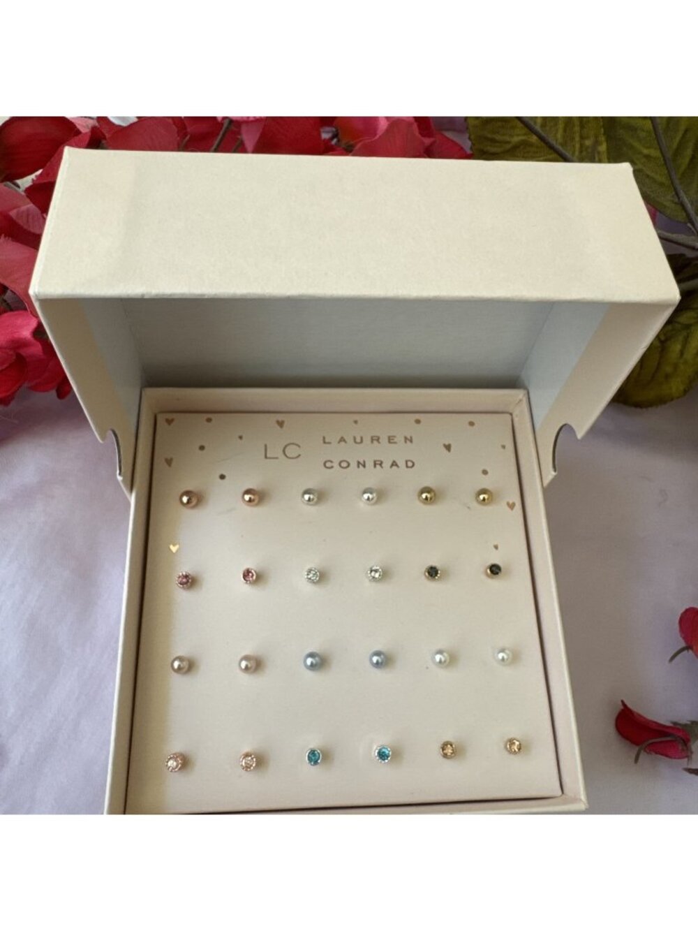 LC Lauren Conrad Gift Set 12 Pairs Gold Silver Pearl Tiny Stud Earrings NEW